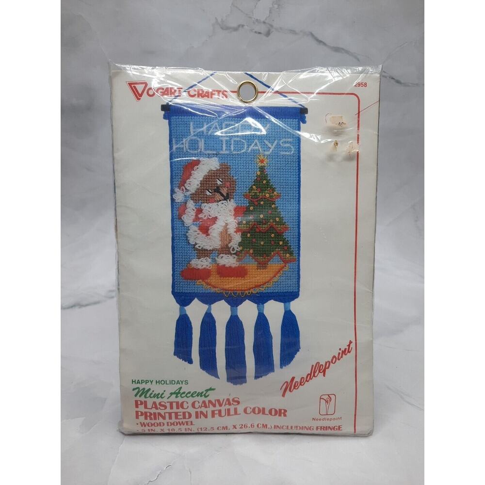 Vintage Vogart Crafts Mini Accent Plastic Canvas Needlepoint Kit Happy Holidays